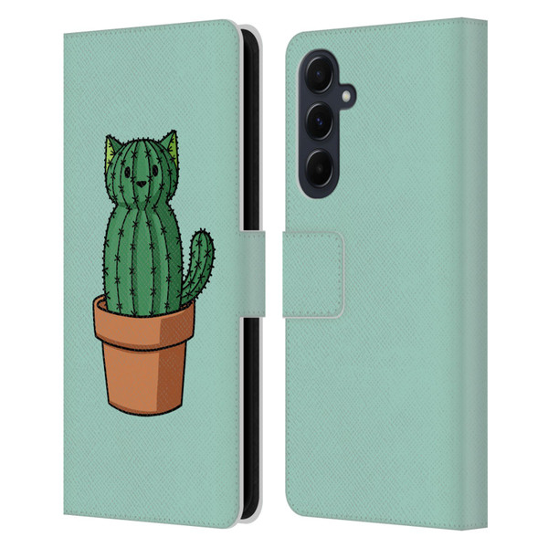 Beth Wilson Doodlecats Cactus Leather Book Wallet Case Cover For Samsung Galaxy A55 5G