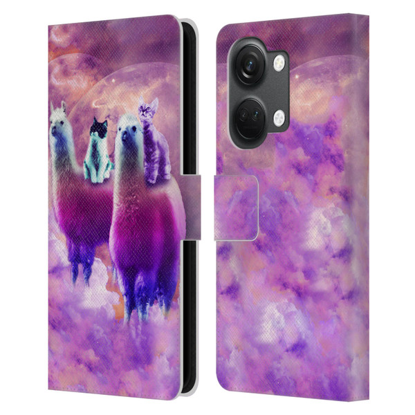 Random Galaxy Space Llama Kitty & Cat Leather Book Wallet Case Cover For OnePlus Nord 3 5G