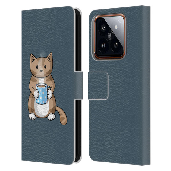 Beth Wilson Doodlecats Coffee Drinking Leather Book Wallet Case Cover For Xiaomi 14