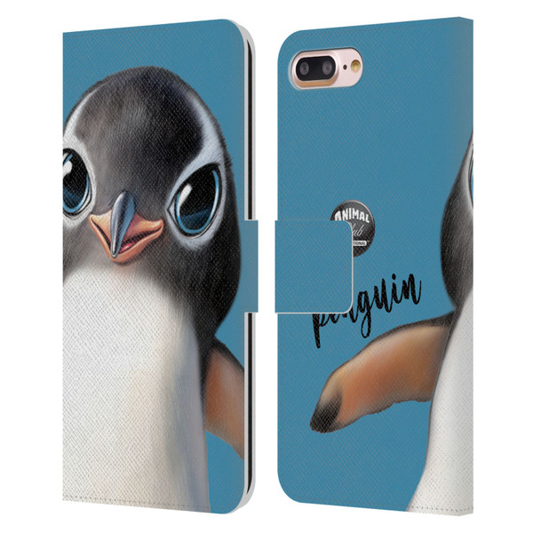 Animal Club International Faces Penguin Leather Book Wallet Case Cover For Apple iPhone 7 Plus / iPhone 8 Plus