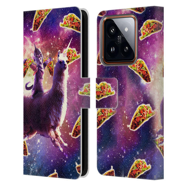 Random Galaxy Space Llama Warrior Cat & Tacos Leather Book Wallet Case Cover For Xiaomi 14