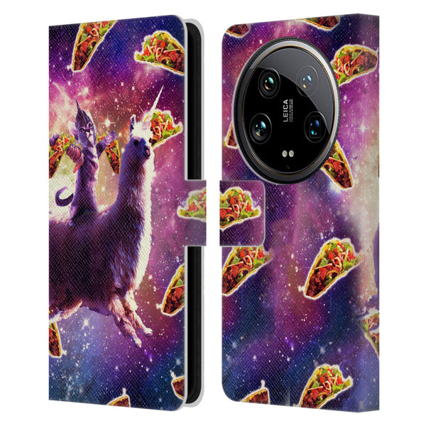 Random Galaxy Space Llama Warrior Cat & Tacos Leather Book Wallet Case Cover For Xiaomi 14 Ultra