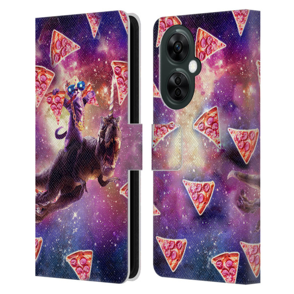 Random Galaxy Space Pizza Ride Thug Cat & Dinosaur Unicorn Leather Book Wallet Case Cover For OnePlus Nord CE 3 Lite 5G