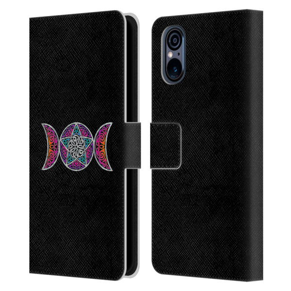 Beth Wilson Celtic Knot Stars Pagan Triple Moon Leather Book Wallet Case Cover For Sony Xperia 5 V 5G