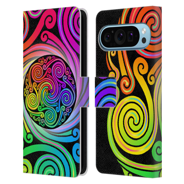 Beth Wilson Rainbow Celtic Knots Spirals Leather Book Wallet Case Cover For Google Pixel 9 / Pixel 9 Pro