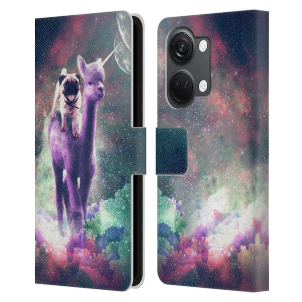 Random Galaxy Space Unicorn Ride Pug Riding Llama Leather Book Wallet Case Cover For OnePlus Nord 3 5G