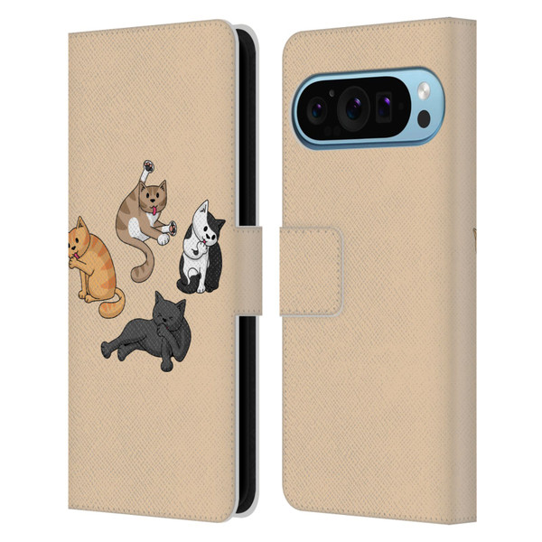 Beth Wilson Doodle Cats 2 Washing Time Leather Book Wallet Case Cover For Google Pixel 9 / Pixel 9 Pro