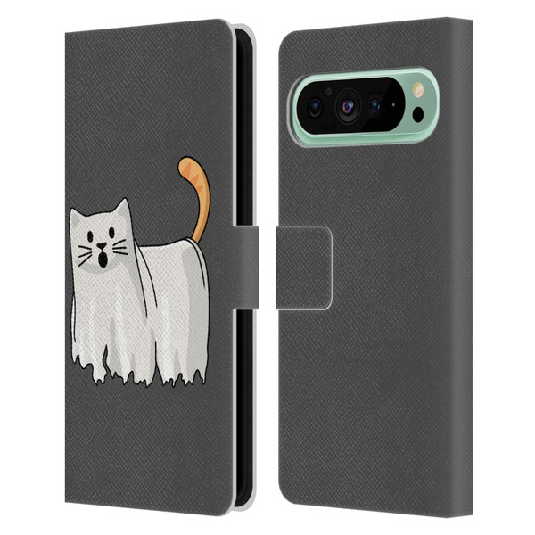 Beth Wilson Doodle Cats 2 Halloween Ghost Leather Book Wallet Case Cover For Google Pixel 9 Pro XL