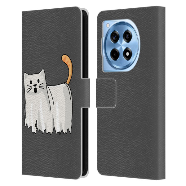 Beth Wilson Doodle Cats 2 Halloween Ghost Leather Book Wallet Case Cover For OnePlus 12R