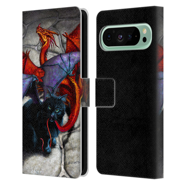 Stanley Morrison Art Bat Winged Black Cat & Dragon Leather Book Wallet Case Cover For Google Pixel 9 Pro XL