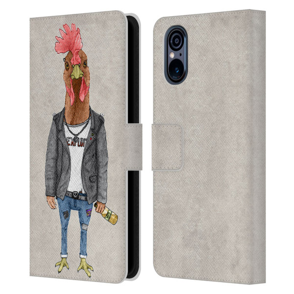 Barruf Animals Punk Rooster Leather Book Wallet Case Cover For Sony Xperia 5 V 5G