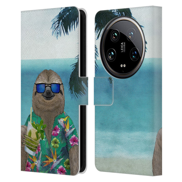 Barruf Animals Sloth In Summer Leather Book Wallet Case Cover For Xiaomi 14 Ultra