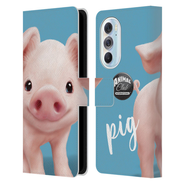 Animal Club International Faces Pig Leather Book Wallet Case Cover For Motorola Edge X30