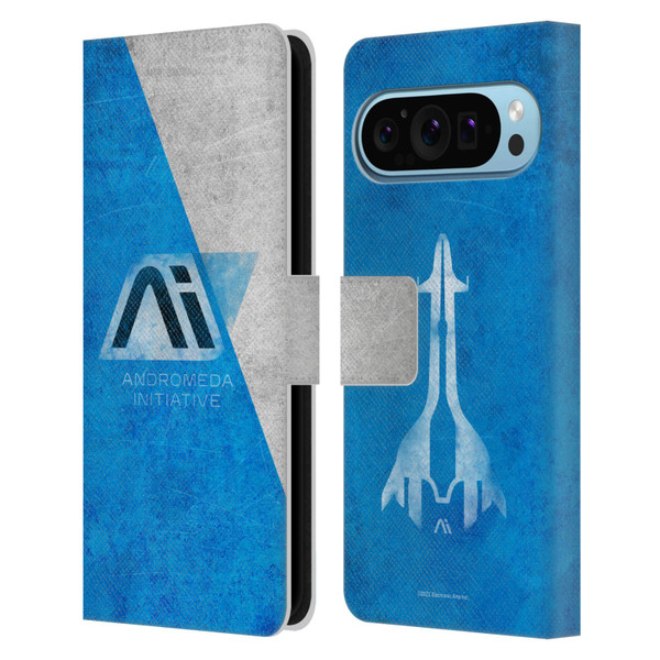 EA Bioware Mass Effect Andromeda Graphics Initiative Distressed Leather Book Wallet Case Cover For Google Pixel 9 / Pixel 9 Pro