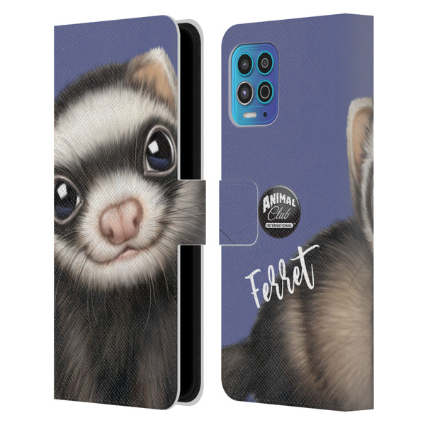 Animal Club International Faces Ferret Leather Book Wallet Case Cover For Motorola Moto G100