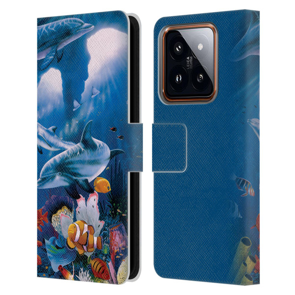Graeme Stevenson Assorted Designs Dolphins Leather Book Wallet Case Cover For Xiaomi 14