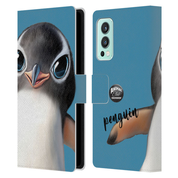 Animal Club International Faces Penguin Leather Book Wallet Case Cover For OnePlus Nord 2 5G