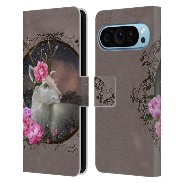 Ash Evans Animals White Deer Leather Book Wallet Case Cover For Google Pixel 9 / Pixel 9 Pro