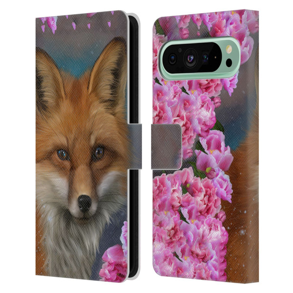 Ash Evans Animals Fox Peonies Leather Book Wallet Case Cover For Google Pixel 9 Pro XL
