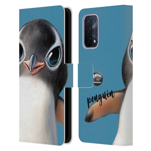 Animal Club International Faces Penguin Leather Book Wallet Case Cover For OPPO A54 5G