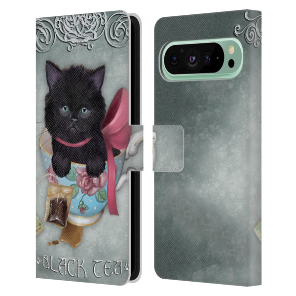 Ash Evans Black Cats Tea Leather Book Wallet Case Cover For Google Pixel 9 Pro XL
