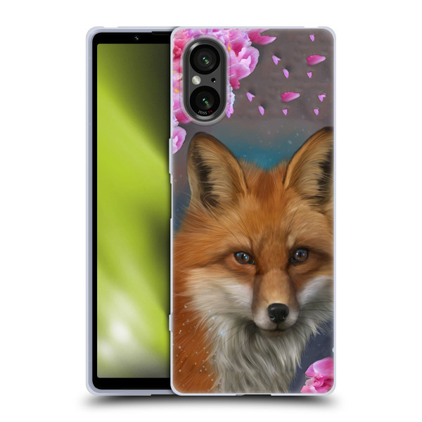 Ash Evans Animals Fox Peonies Soft Gel Case for Sony Xperia 5 V 5G
