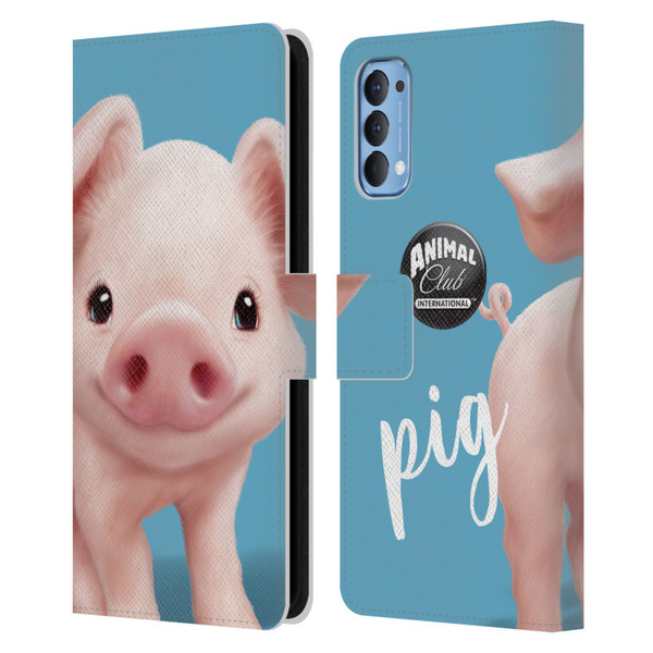 Animal Club International Faces Pig Leather Book Wallet Case Cover For OPPO Reno 4 5G