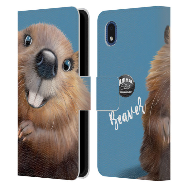 Animal Club International Faces Beaver Leather Book Wallet Case Cover For Samsung Galaxy A01 Core (2020)