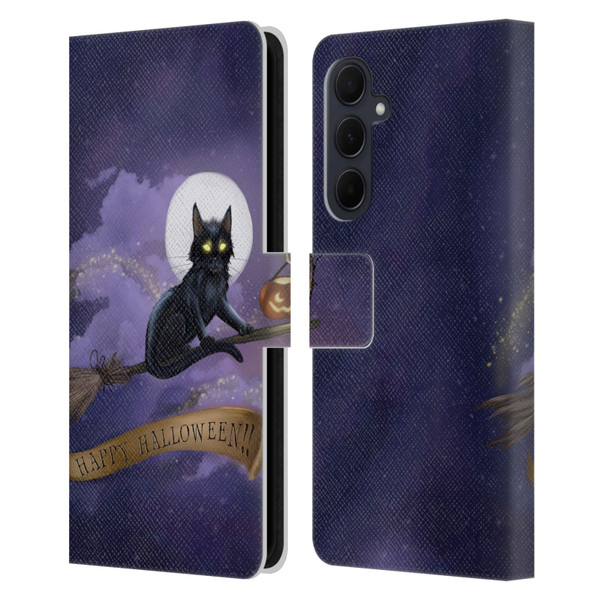 Ash Evans Black Cats Happy Halloween Leather Book Wallet Case Cover For Samsung Galaxy A35 5G