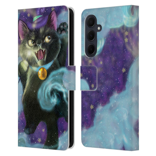 Ash Evans Black Cats Poof! Leather Book Wallet Case Cover For Samsung Galaxy A35 5G