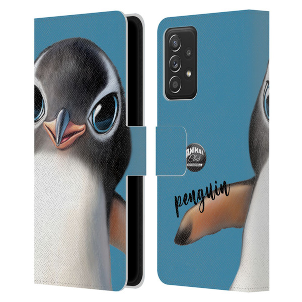 Animal Club International Faces Penguin Leather Book Wallet Case Cover For Samsung Galaxy A52 / A52s / 5G (2021)