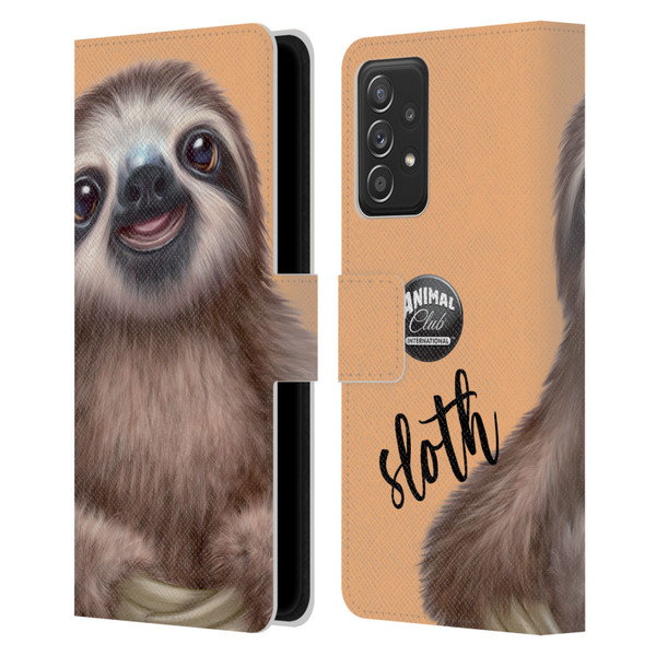 Animal Club International Faces Sloth Leather Book Wallet Case Cover For Samsung Galaxy A52 / A52s / 5G (2021)
