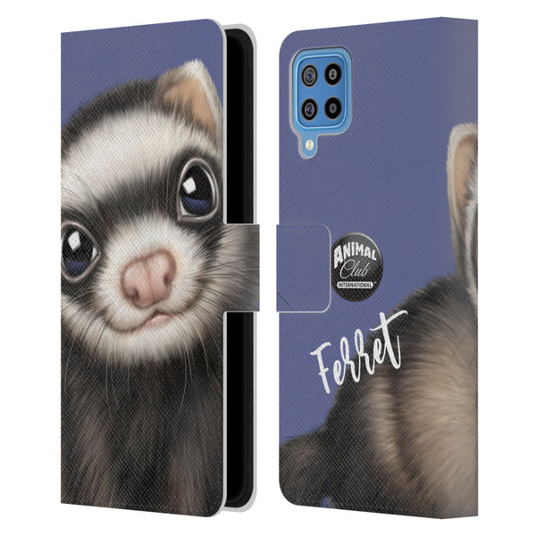 Animal Club International Faces Ferret Leather Book Wallet Case Cover For Samsung Galaxy F22 (2021)