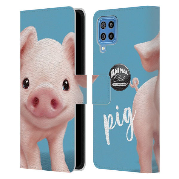 Animal Club International Faces Pig Leather Book Wallet Case Cover For Samsung Galaxy F22 (2021)