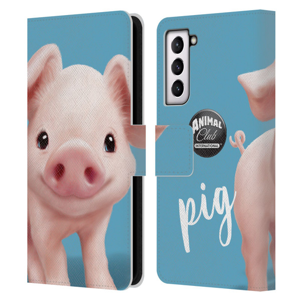 Animal Club International Faces Pig Leather Book Wallet Case Cover For Samsung Galaxy S21 5G