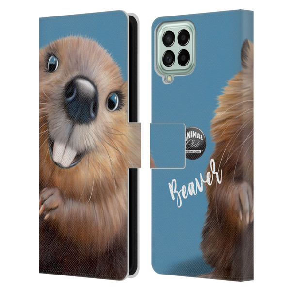 Animal Club International Faces Beaver Leather Book Wallet Case Cover For Samsung Galaxy M33 (2022)