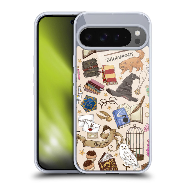 Harry Potter Deathly Hallows XXXVII Hogwarts Pattern Soft Gel Case for Google Pixel 9 Pro XL