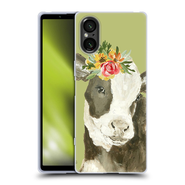 Haley Bush Floral Painting Holstein Cow Soft Gel Case for Sony Xperia 5 V 5G