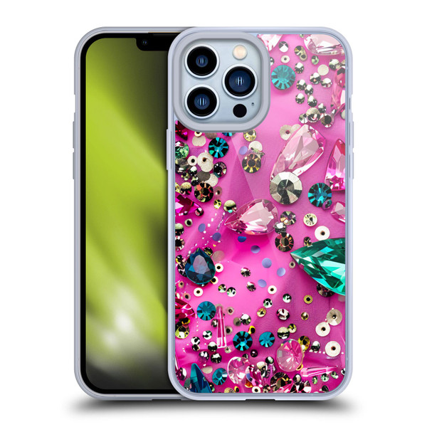 Haroulita Fancy Pattern Gemstones Hot Pink Soft Gel Case for Apple iPhone 13 Pro Max