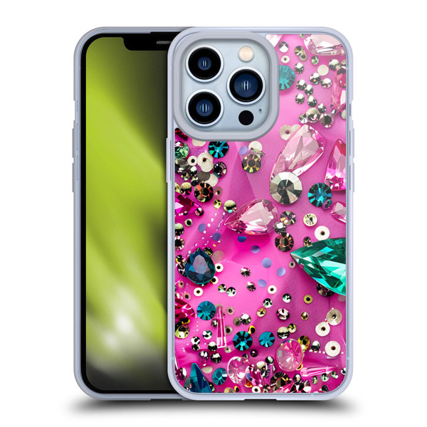 Haroulita Fancy Pattern Gemstones Hot Pink Soft Gel Case for Apple iPhone 13 Pro