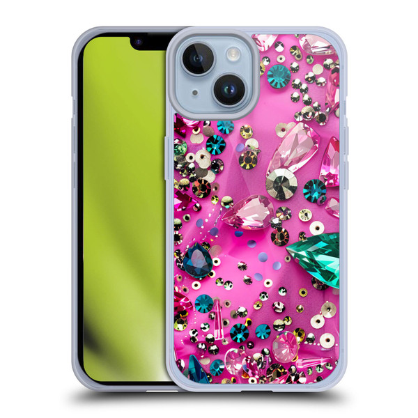 Haroulita Fancy Pattern Gemstones Hot Pink Soft Gel Case for Apple iPhone 14