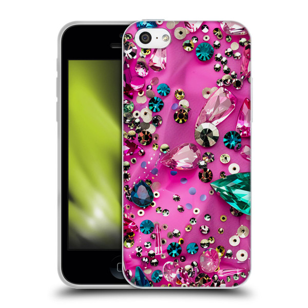 Haroulita Fancy Pattern Gemstones Hot Pink Soft Gel Case for Apple iPhone 5c