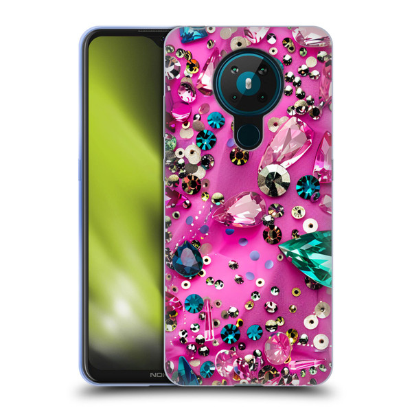 Haroulita Fancy Pattern Gemstones Hot Pink Soft Gel Case for Nokia 5.3