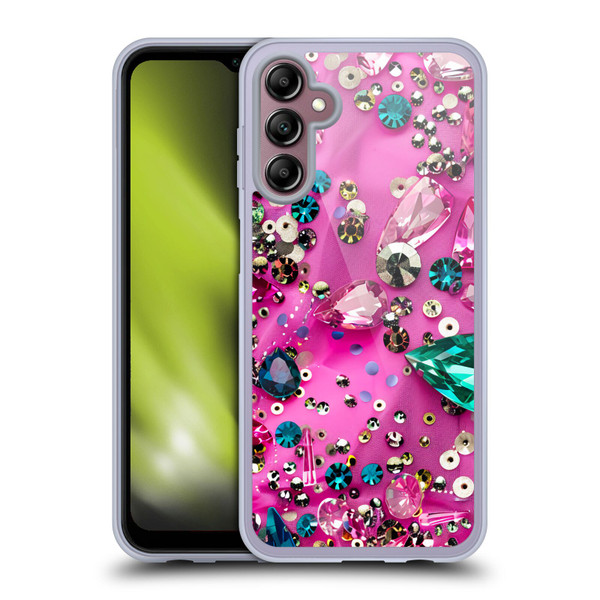 Haroulita Fancy Pattern Gemstones Hot Pink Soft Gel Case for Samsung Galaxy A14 5G