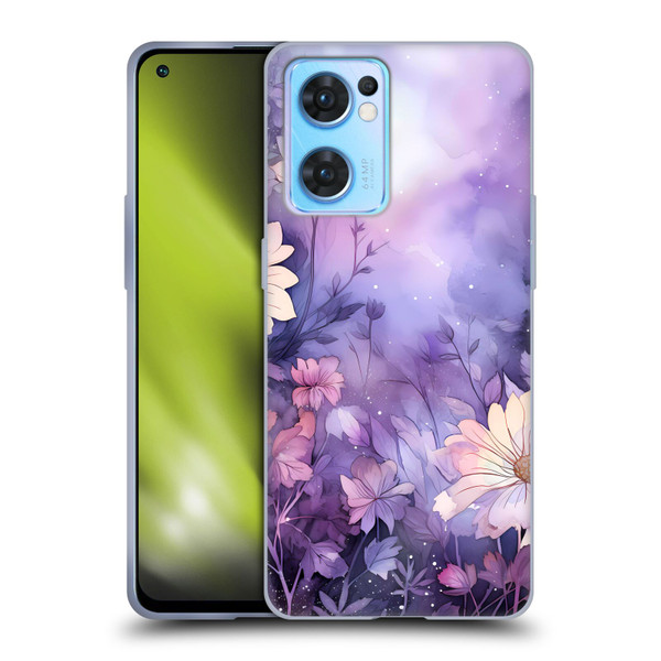Haroulita Leaves And Flowers Fairy Dust Purple Soft Gel Case for OPPO Reno7 5G / Find X5 Lite