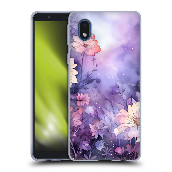 Haroulita Leaves And Flowers Fairy Dust Purple Soft Gel Case for Samsung Galaxy A01 Core (2020)