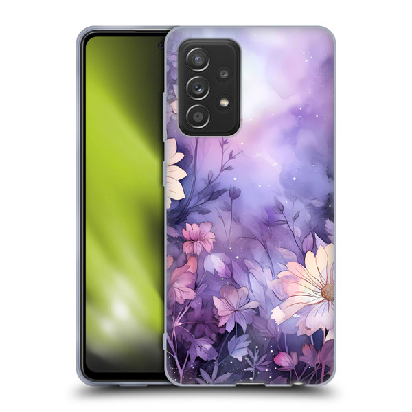 Haroulita Leaves And Flowers Fairy Dust Purple Soft Gel Case for Samsung Galaxy A52 / A52s / 5G (2021)