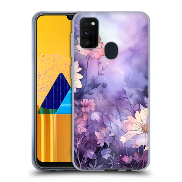 Haroulita Leaves And Flowers Fairy Dust Purple Soft Gel Case for Samsung Galaxy M30s (2019)/M21 (2020)