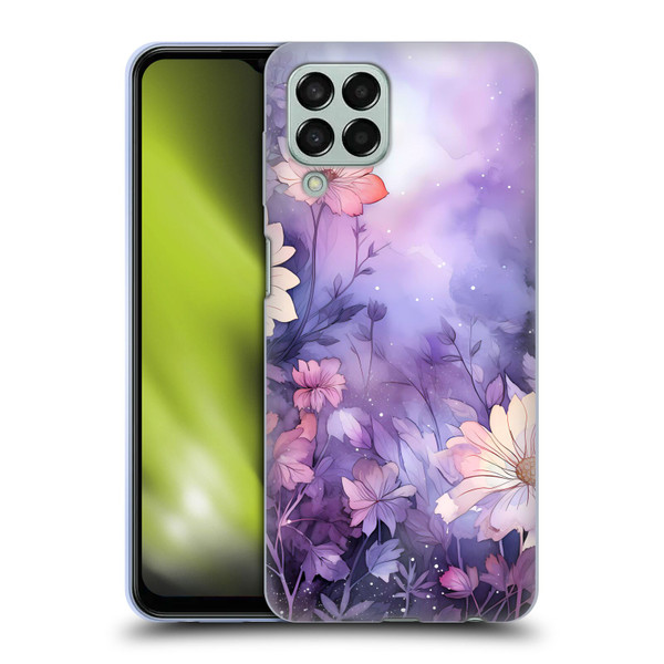 Haroulita Leaves And Flowers Fairy Dust Purple Soft Gel Case for Samsung Galaxy M33 (2022)