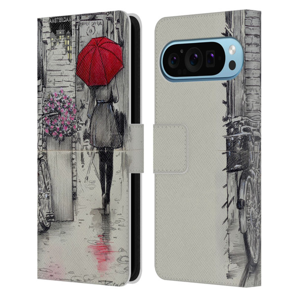 LouiJoverArt Red Ink Amsterdam Walk Leather Book Wallet Case Cover For Google Pixel 9 / Pixel 9 Pro
